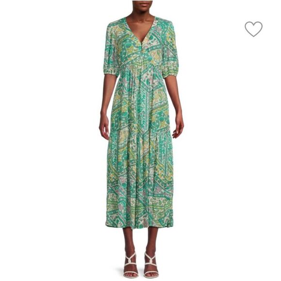 ba&sh Blue and Green Floral Print Maxi Sundress | Size Medium NWT - Picture 1 of 14